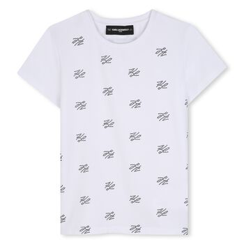 Girls Mini Me White Rhinestones Logo T-Shirt