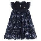 Girls Navy Blue Embellished Tulle Dress, 4, hi-res