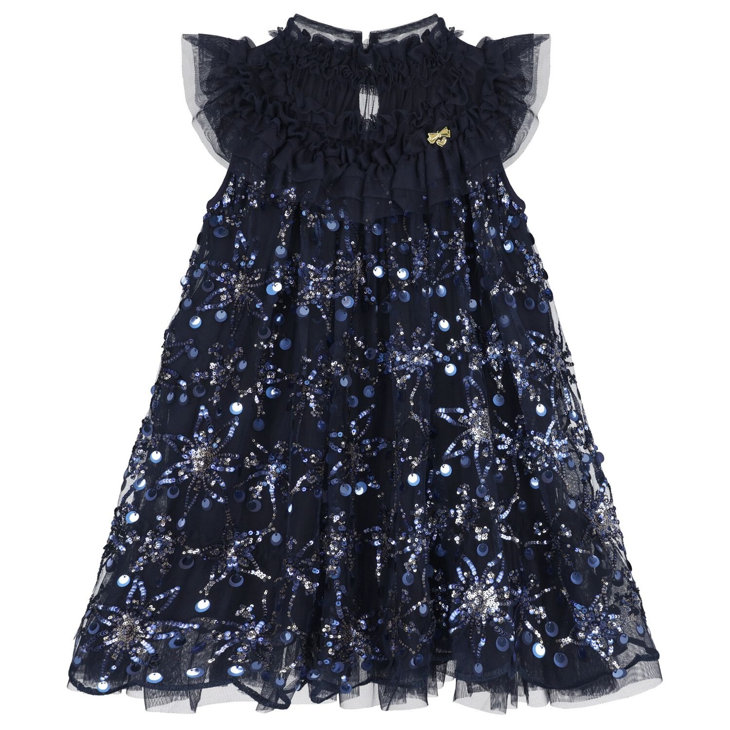 Girls Navy Blue Embellished Tulle Dress, 4, hi-res