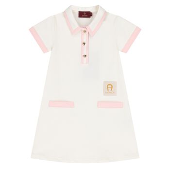 Younger Girls Ivory Logo Polo Dress