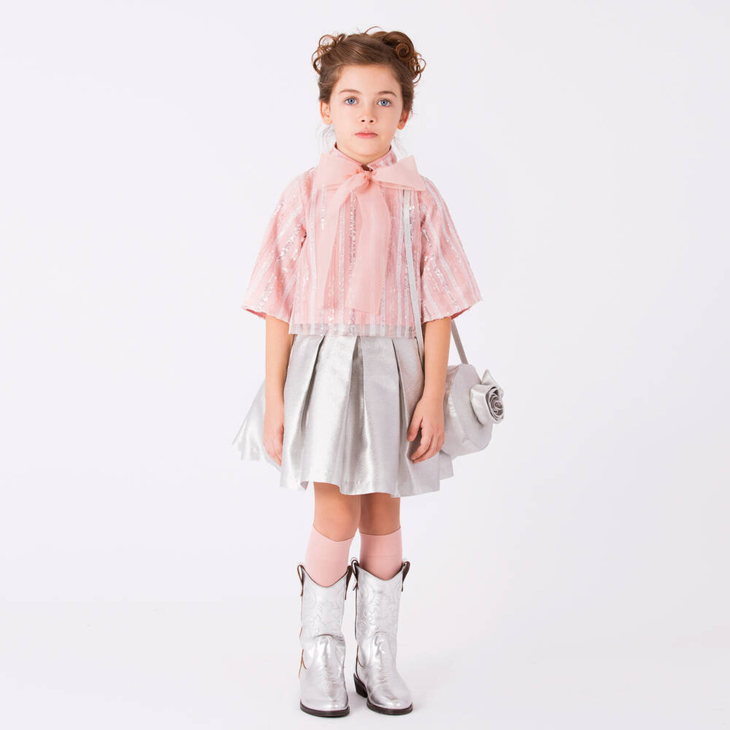 حقيبه كتف دائريه للبنات باللون الفضى , 1, hi-res image number null