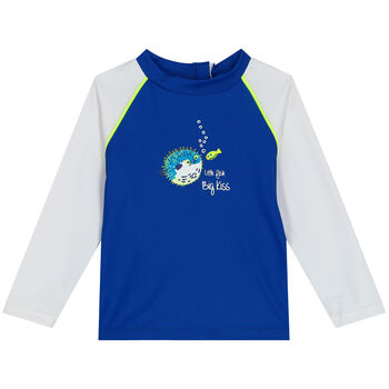 Baby Boys Blue & White Puffer Fish Long Sleeve Rash Vest