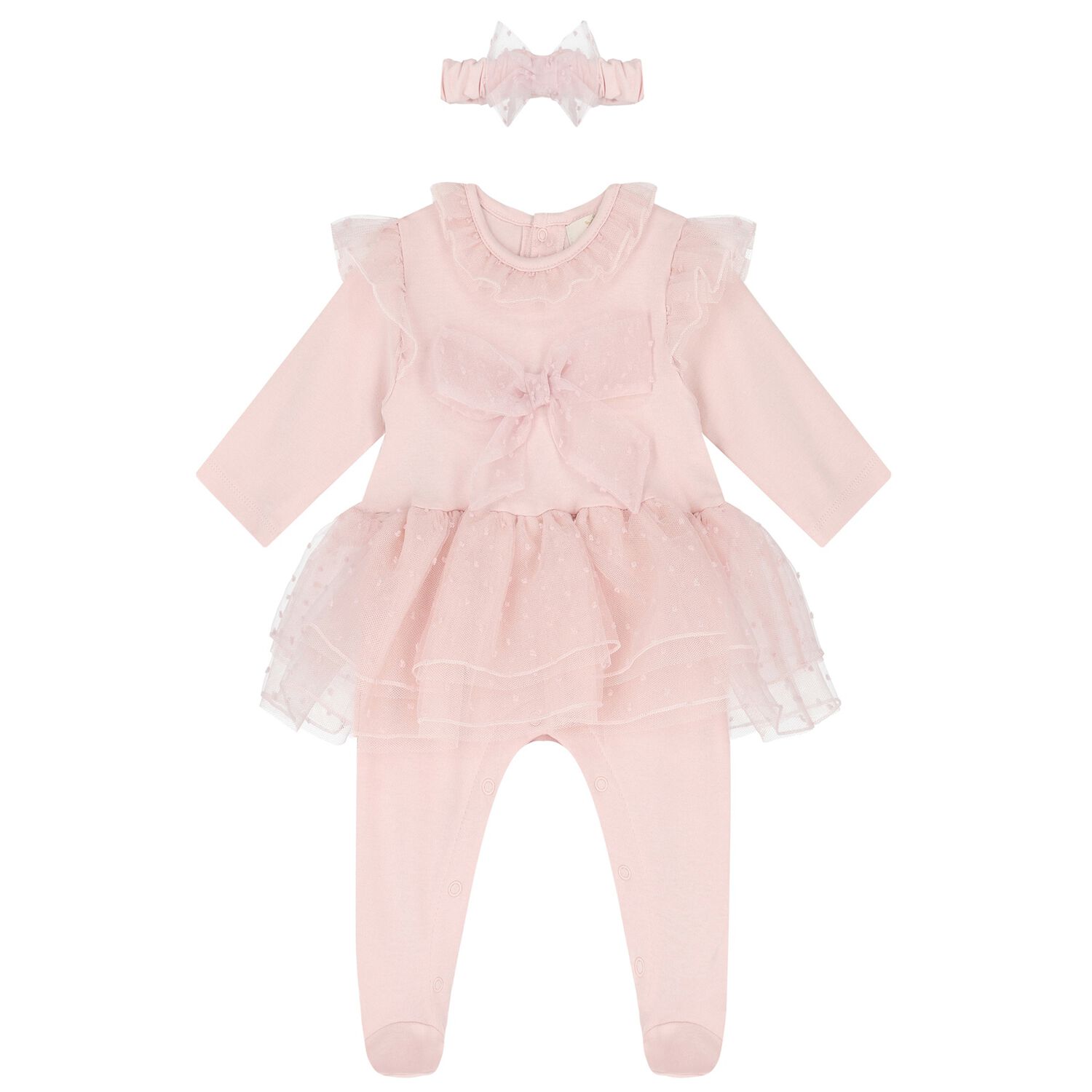 Baby Girls Pink Bow Babygrow Set, 1, hi-res image number null