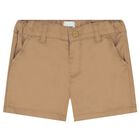Baby Boys White & Beige Logo Shorts Set, 1, hi-res