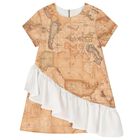 Girls Beige Logo Geo Map Dress, 1, hi-res