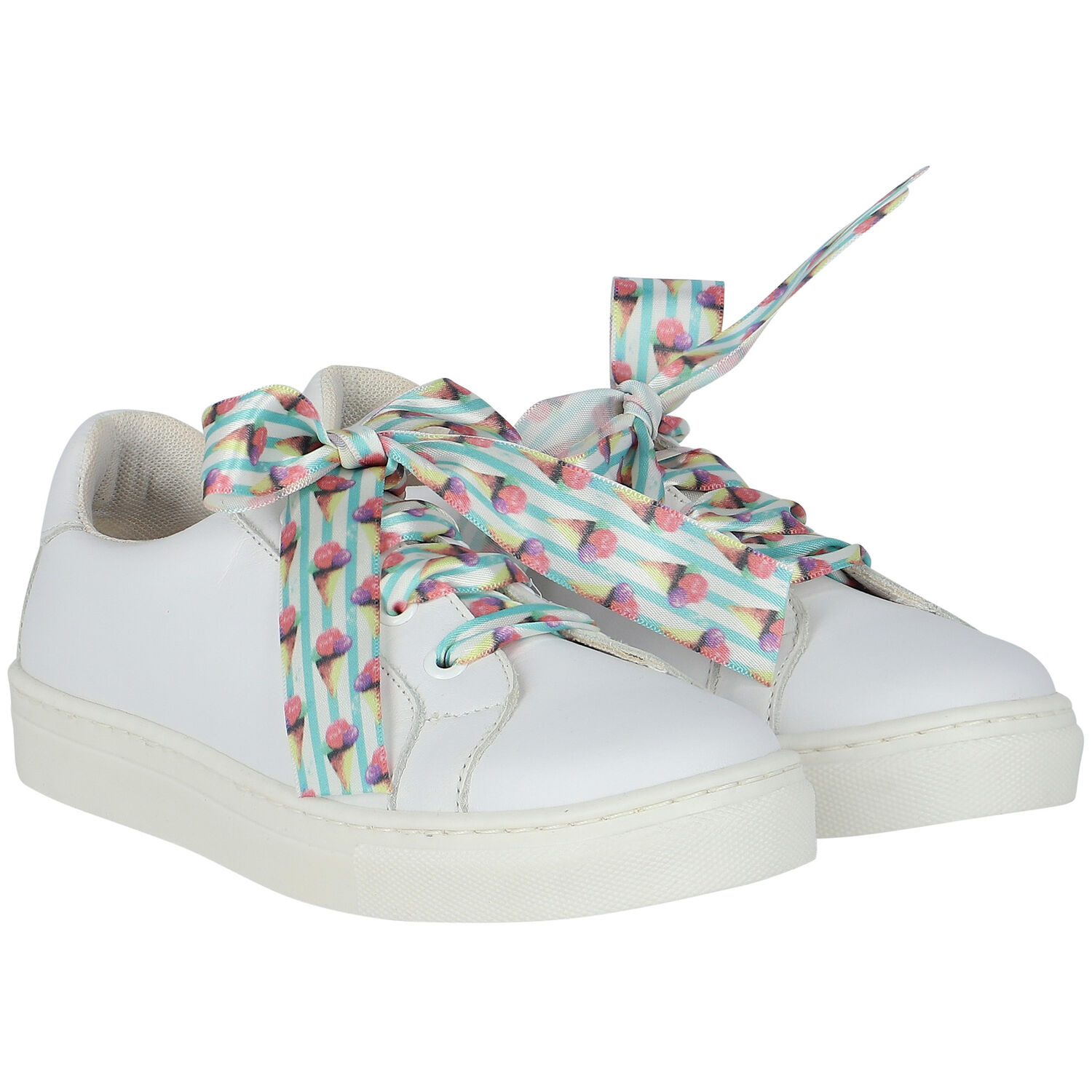 Girls White Leather Trainers, 1, hi-res image number null