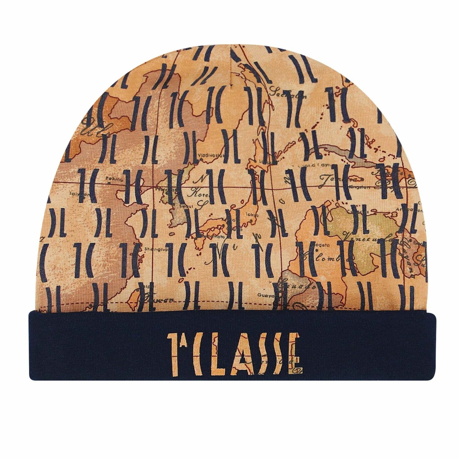 قبعة بطبعة خريطة باللون الكحلى والبيج للاولاد, 1, hi-res