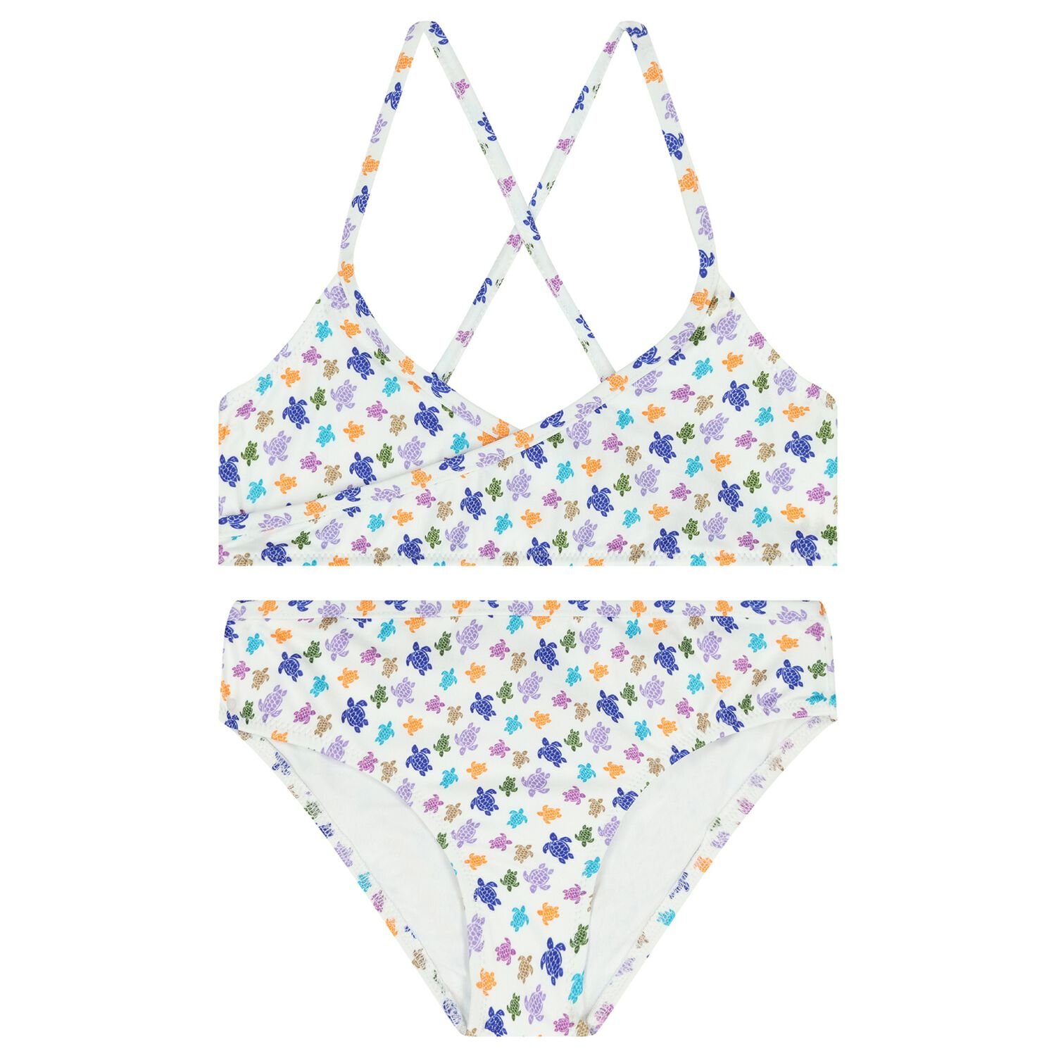 Girls White Turtle Logo Bikini, 1, hi-res