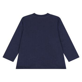 Younger Navy Blue Teddy Bear Logo Long Sleeve Top