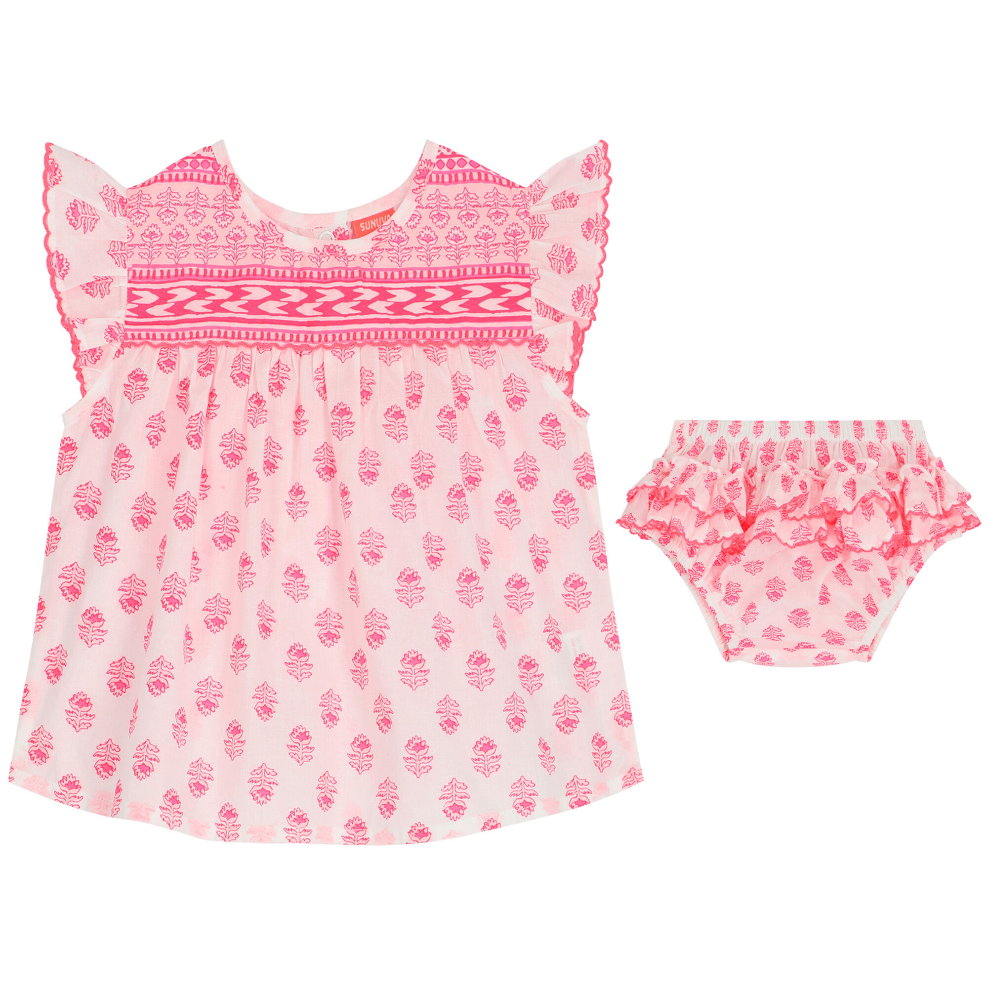 Sunuva Baby Girls White Pink Beach Dress Set Junior Couture UAE