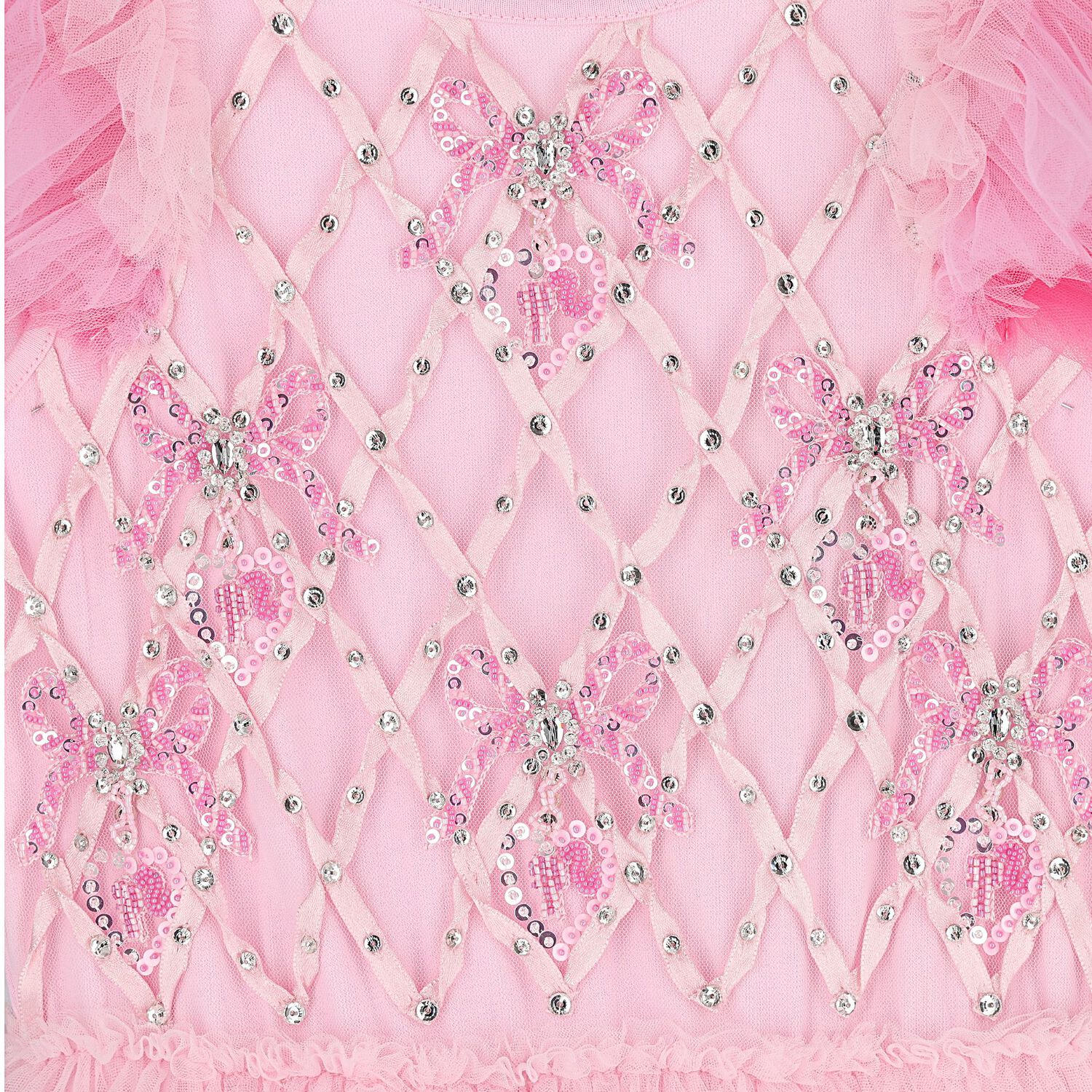 Girls Pink Embellished Ruffle Tulle Dress, 1, hi-res