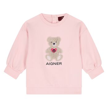 Younger Girls Pink Teddy Bear Logo Sweatshirt