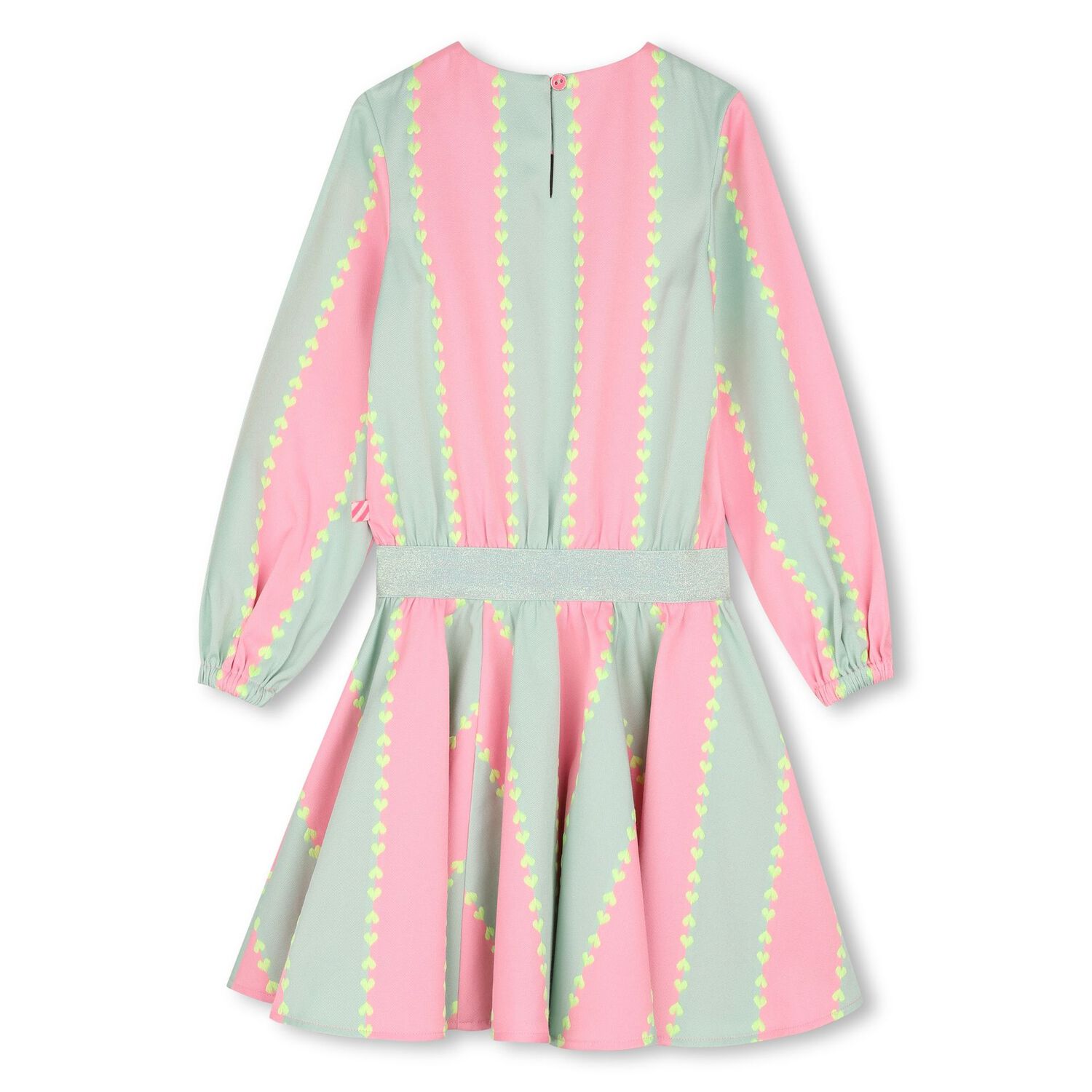Girls Pink & Green Heart Stripe Dress, 1, hi-res