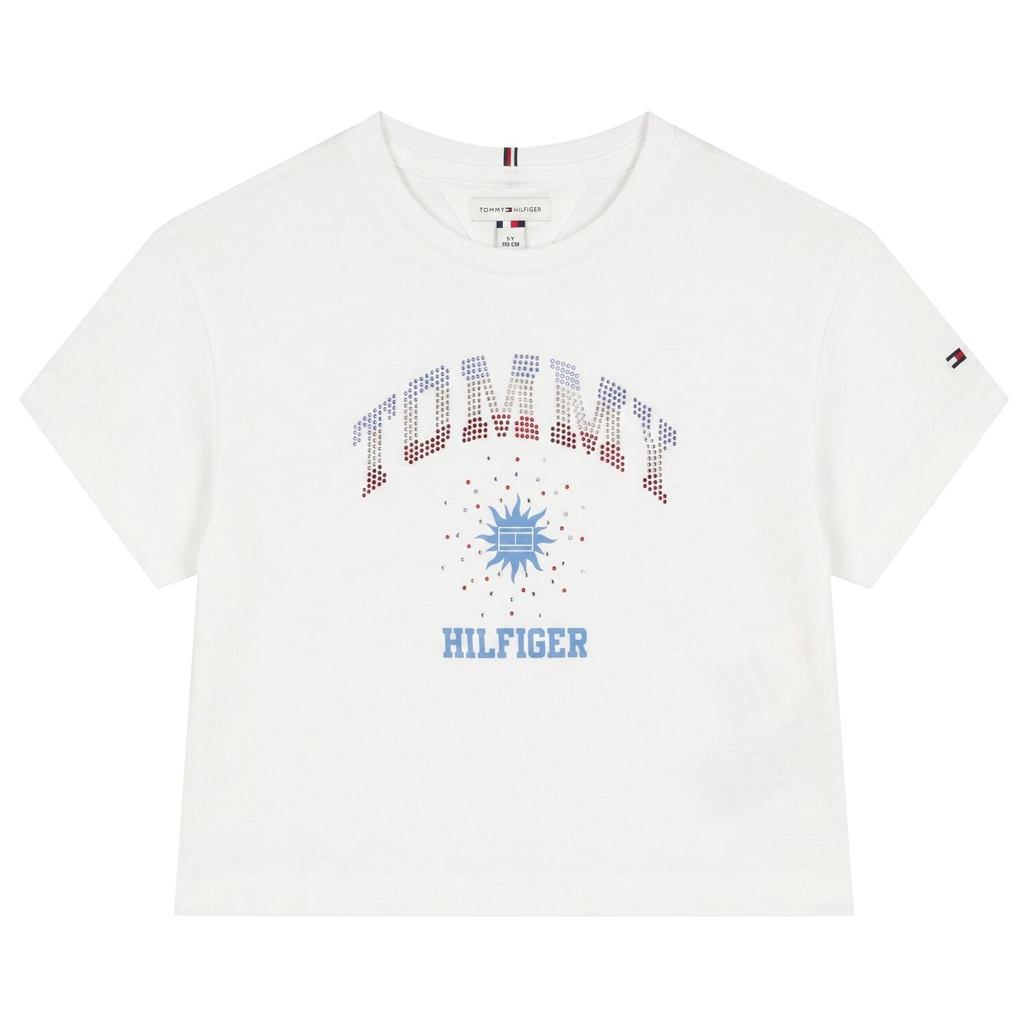 Girls White Rhinestone Logo T-Shirt , 3, hi-res
