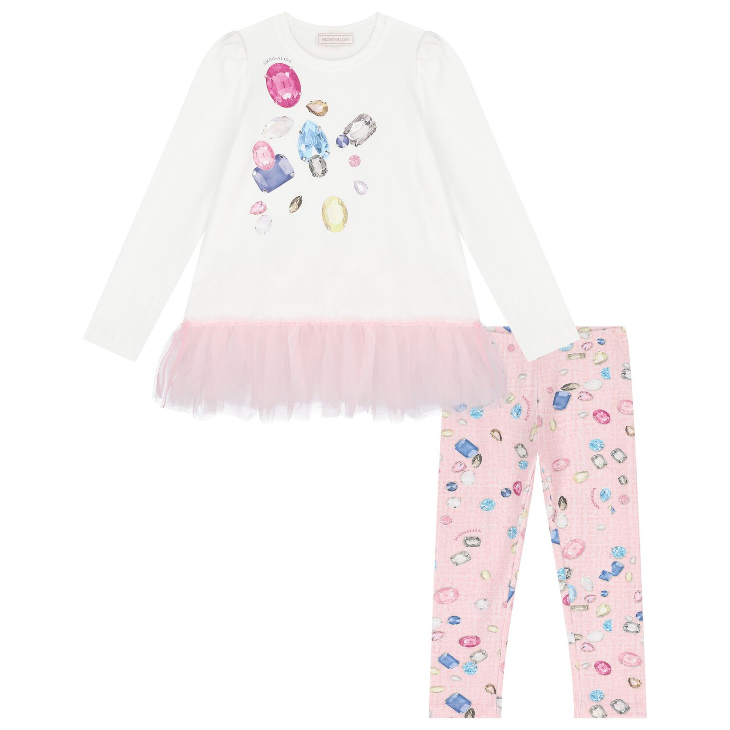 Girls Pink & Ivory Jewel Leggings Set, 1, hi-res image number null