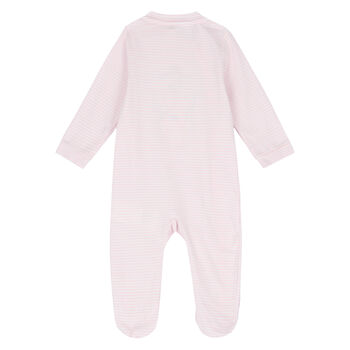 Baby Girls Pink Striped Teddy Babygrow