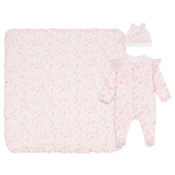 Baby Girls White & Pink Floral Babygrow Gift Set