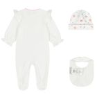 طقم هدايا ملابس أطفال بناتي مزين بالزهور باللون ألابيض والوردي , 1, hi-res