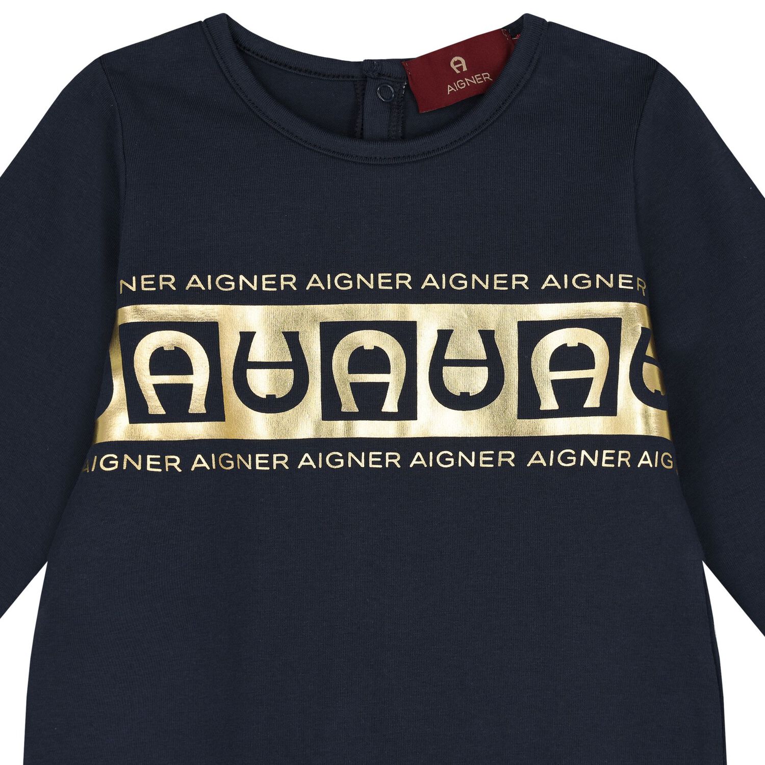 Baby Boys Navy Blue & Gold Logo Babygrow Set, 1, hi-res