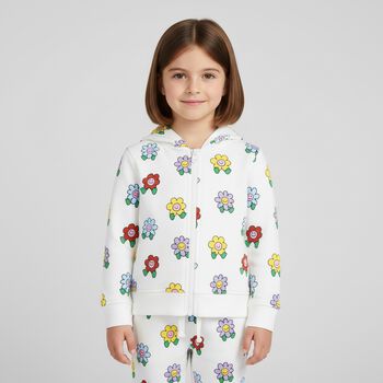 Younger Girls White Flower Joggers, 1 Younger Girls White Flower Joggers