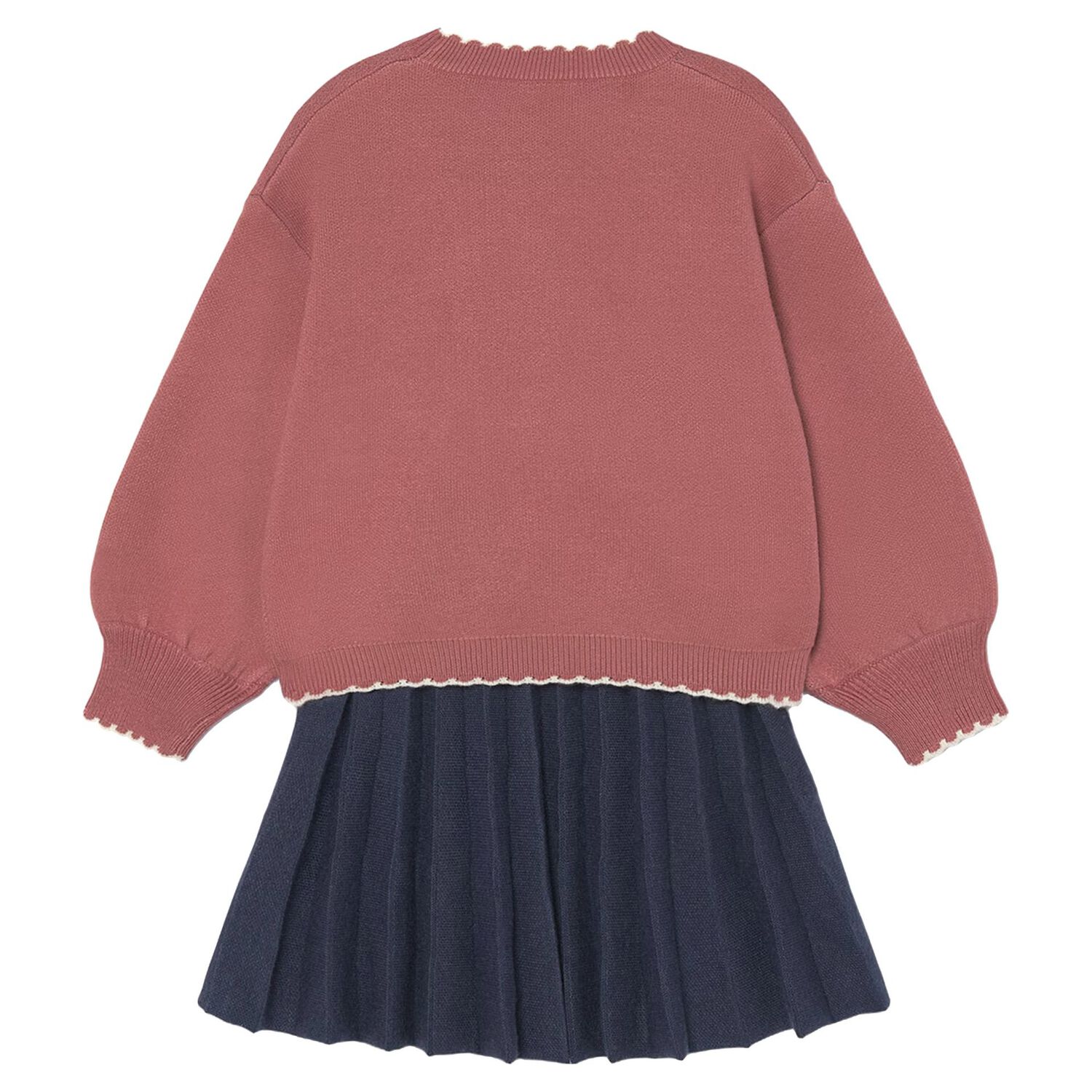 Girls Pink & Navy Blue Fox Skirt Set, 2, hi-res