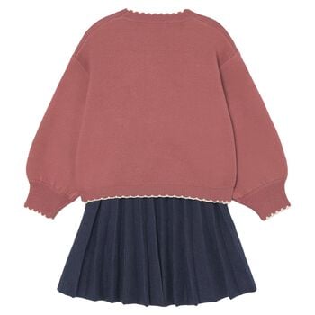 Girls Pink & Navy Blue Fox Skirt Set