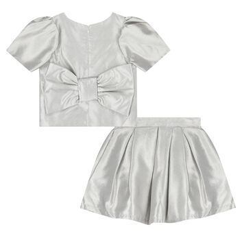 Girls Metallic Silver Bow Skirt Set