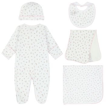 Baby Girls White & Pink Babygrow Roses Gift Set