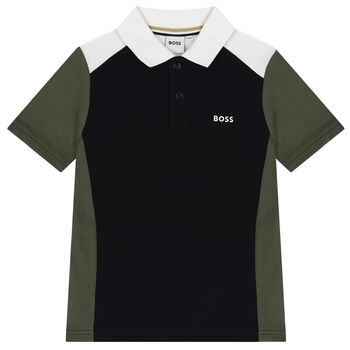 Boys Black, Green & White Logo Polo Shirt