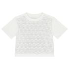 Girls White Embellished Logo T-Shirt, 1, hi-res
