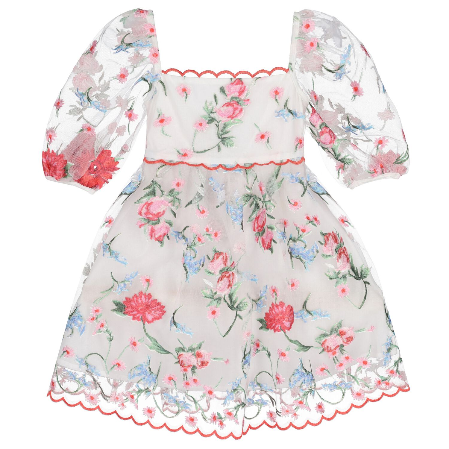 فستان تول مطرز باللون العاجي و الوردي للبنات , 1, hi-res