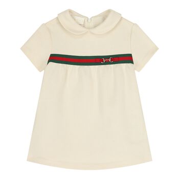 فستان مخطط بيج اللون للبنات الصغيرات