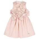Girls Pink Bow Satin Dress, 1, hi-res