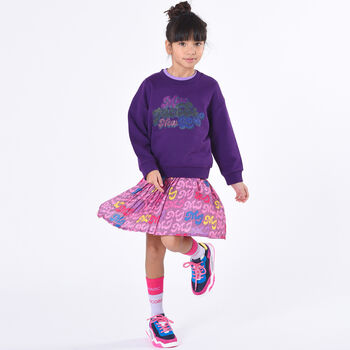 Girls Pink Logo Pleated Skirt