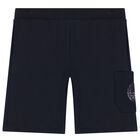 Boys Navy Blue Logo Shorts, 1, hi-res