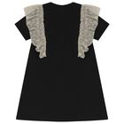 فستان بنات بالشعار باللون الأسود والذهبي, 1, hi-res