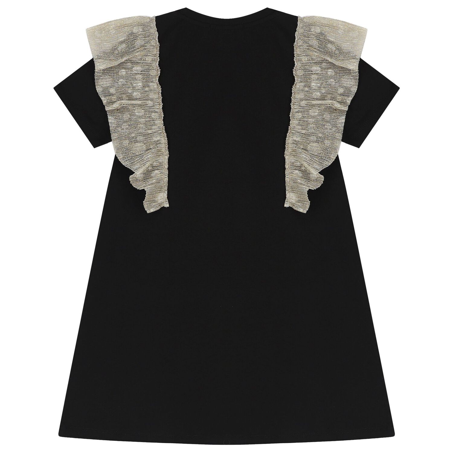 فستان بنات بالشعار باللون الأسود والذهبي, 1, hi-res