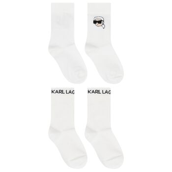White Karl Ikonik Logo Socks (2 Pack)