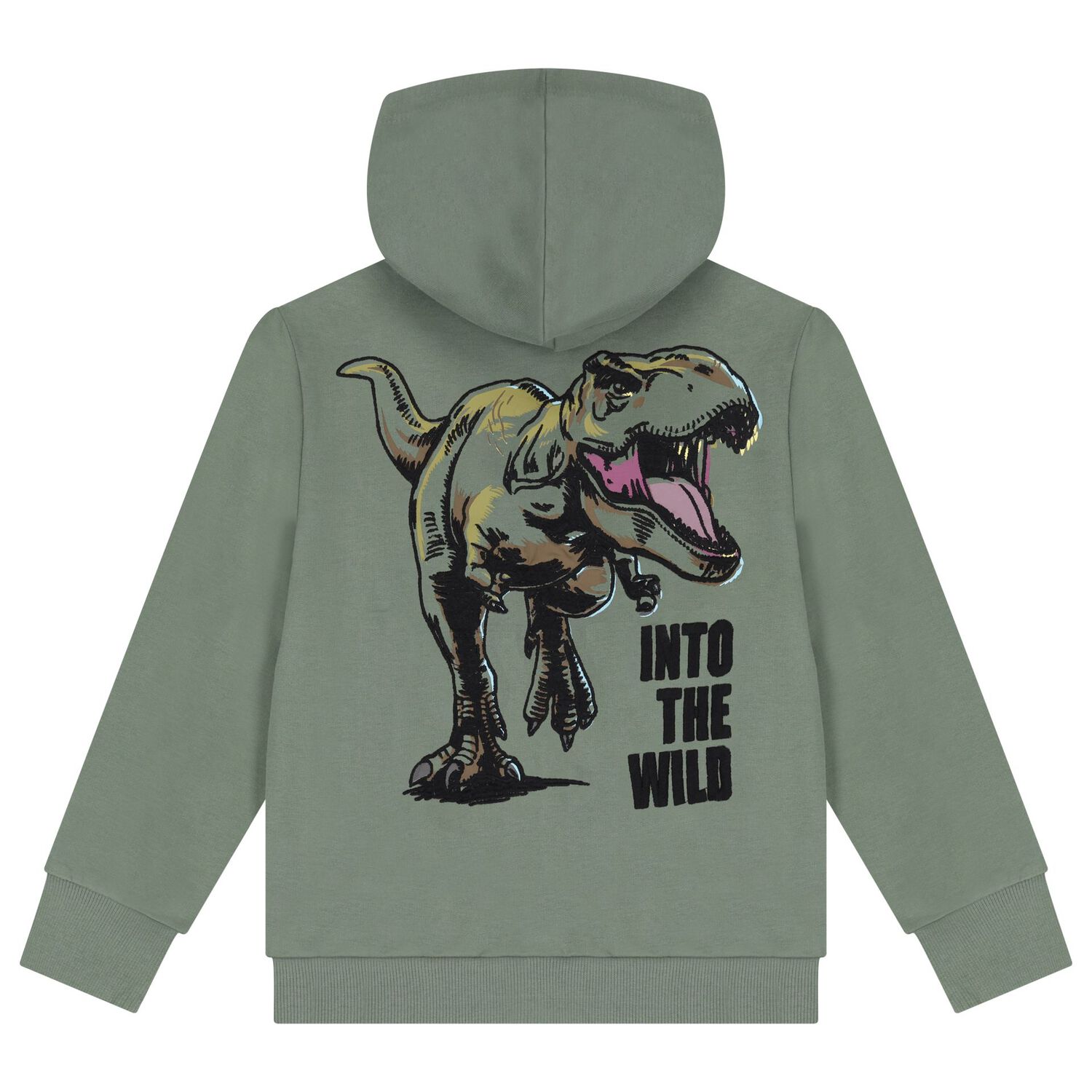 Boys Green Dinosaur Hooded Zip Up Top, 1, hi-res image number null