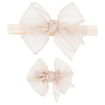 Girls Beige Bow Headband set