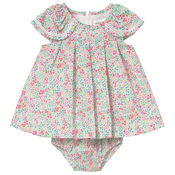 Baby Girls Green & Red Floral Dress Set