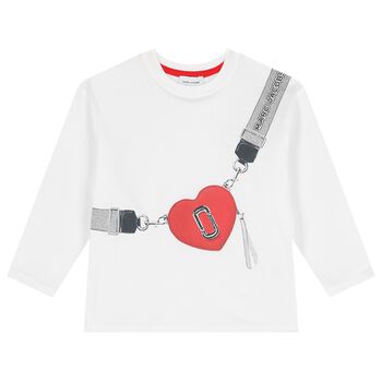 Girls White Logo Heart Bag Long Sleeve Top