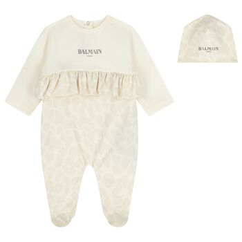 Baby Girls Ivory & Beige Logo Babygrow Gift Set