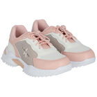 Girls Pink & White Logo Trainers, 1, hi-res