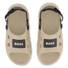 Boys Beige & Black Logo Sandals, 2, hi-res