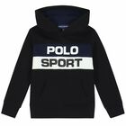 Boys Black Logo Hooded Top, 1, hi-res