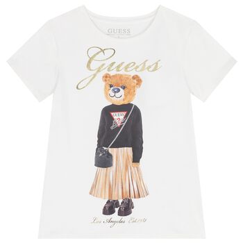 Girls White Teddy Bear T-Shirt