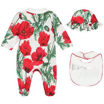 Girls White & Red Poppy Babygrow Set