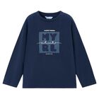 Boys Navy Blue Logo Long Sleeve Top, 3, hi-res