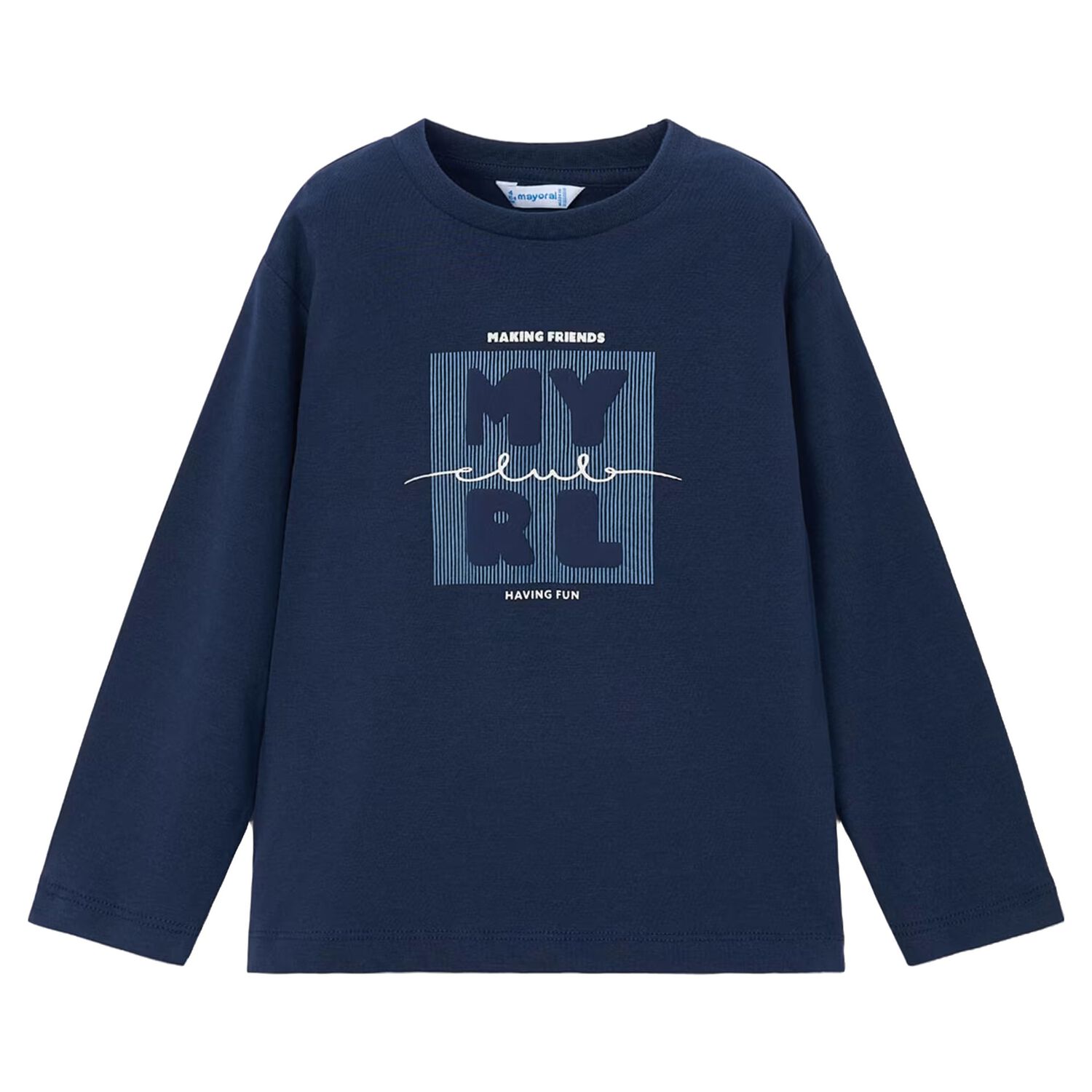 Boys Navy Blue Logo Long Sleeve Top, 3, hi-res